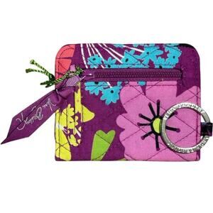 Vera Bradley Flutterby Zip ID Case Keychain Wallet Coin Purse Purple Pink Floral